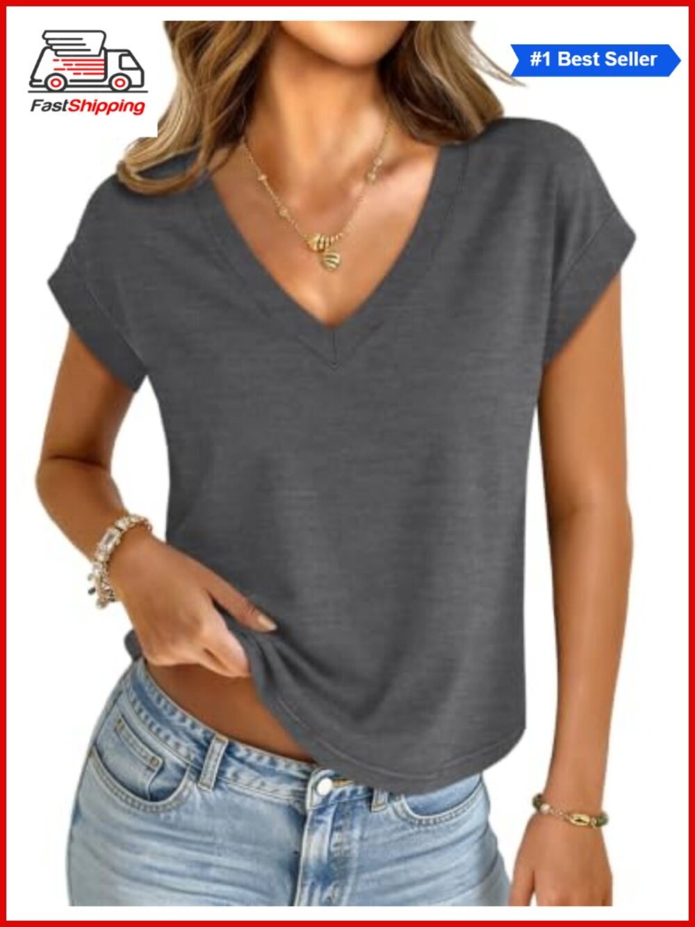 ✨ Womens Crop Tops V Neck Short Sleeve Summer Basic Tee